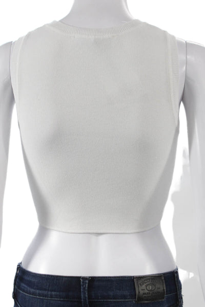 Zara Women Cropped Sleeveless White Cotton Blend Tank Round Neck Size S