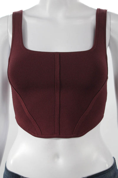 Babaton Womens Cropped Tank Red Square Neck Nylon Sleeveless Size 2XS