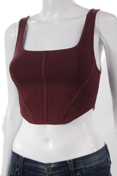 Babaton Womens Cropped Tank Red Square Neck Nylon Sleeveless Size 2XS