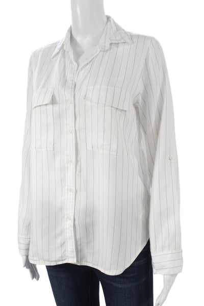 Babaton Womens White Tencel Collared Button Up Basic Top Long Sleeve Size XS