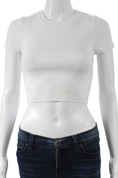Zara Womens Cropped T-Shirt White Crew Neck Short Sleeve Polyester Size S