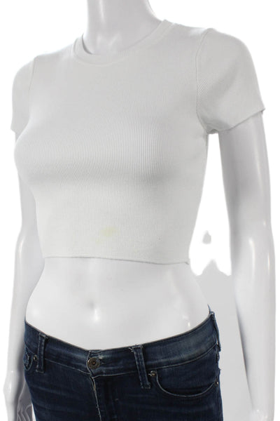 Zara Womens Cropped T-Shirt White Crew Neck Short Sleeve Polyester Size S