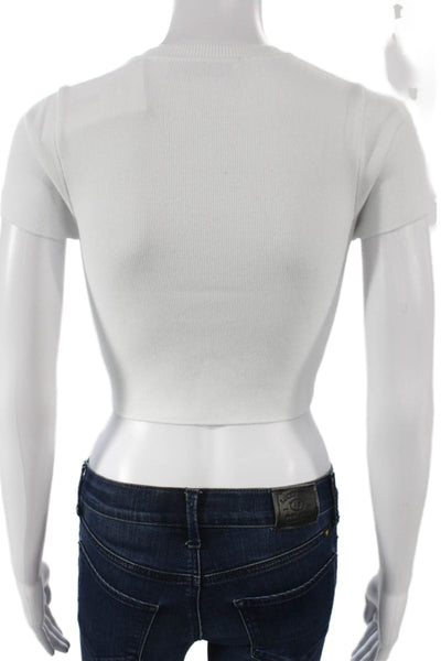 Zara Womens Cropped T-Shirt White Crew Neck Short Sleeve Polyester Size S