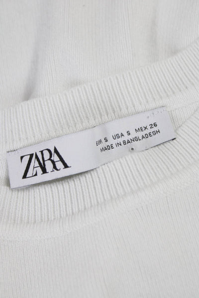 Zara Womens Cropped T-Shirt White Crew Neck Short Sleeve Polyester Size S