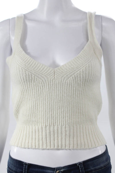 Intermix Womens Cropped Cashmere Tank V Neck Sleeveless Ivory Size PP