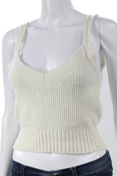 Intermix Womens Cropped Cashmere Tank V Neck Sleeveless Ivory Size PP