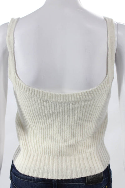 Intermix Womens Cropped Cashmere Tank V Neck Sleeveless Ivory Size PP
