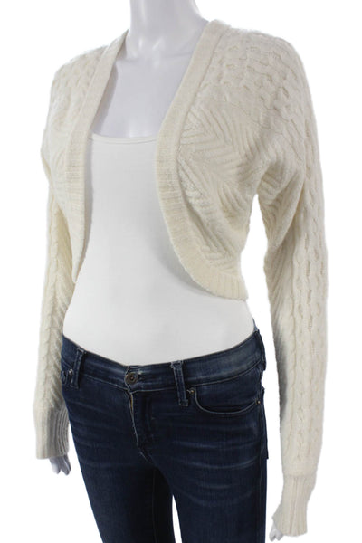 Intermix Women Ivory Cashmere Geometric Shrug Sweater Long Sleeve Size PP