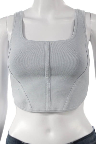 Babaton Women Cropped Tank Square Neck Blue Sleeveless Nylon Size M