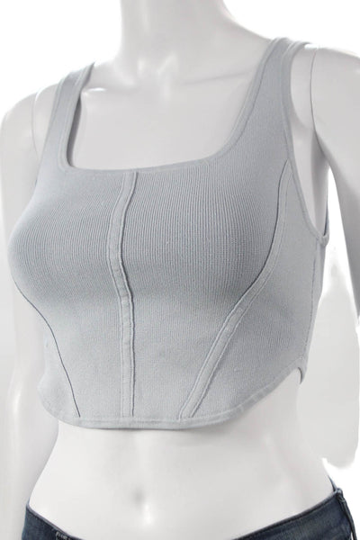 Babaton Women Cropped Tank Square Neck Blue Sleeveless Nylon Size M