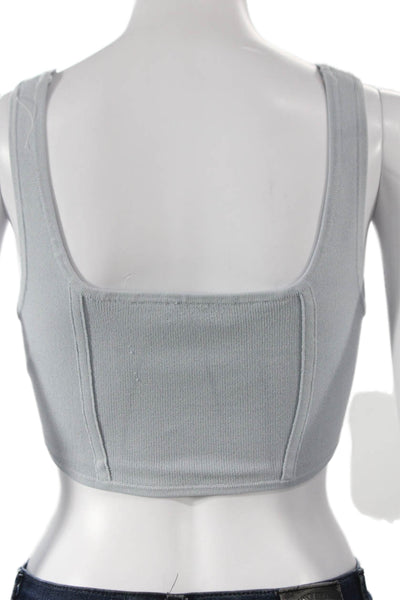 Babaton Women Cropped Tank Square Neck Blue Sleeveless Nylon Size M