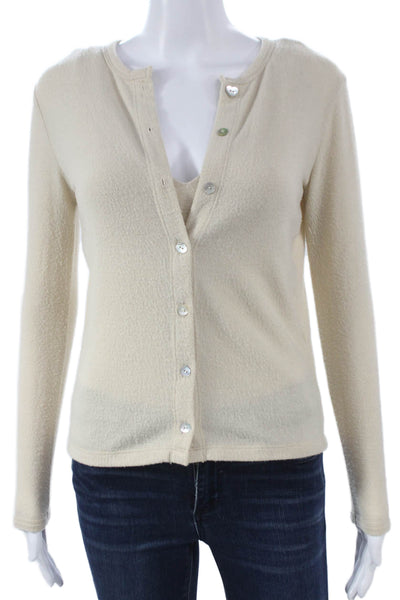 Donni Womens Cardigan Set Beige Button Long Sleeve Round Neck Size XS