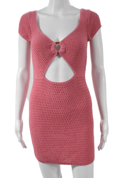 Callahan Women Pink V-Neck Short Sleeve Bodycon Dress Acrylic Size XS
