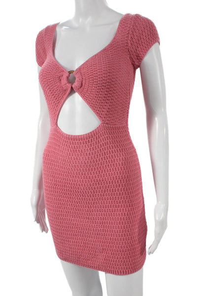 Callahan Women Pink V-Neck Short Sleeve Bodycon Dress Acrylic Size XS