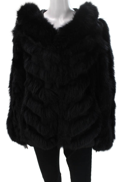 Linda Richards Womens Black Blue Fox Long Sleeve Jacket Open Size S