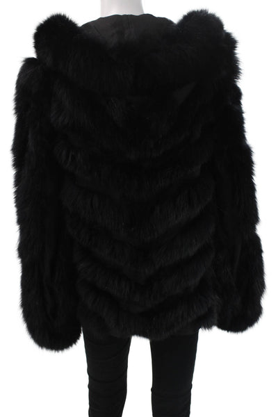 Linda Richards Womens Black Blue Fox Long Sleeve Jacket Open Size S