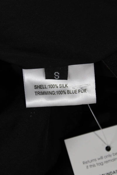 Linda Richards Womens Black Blue Fox Long Sleeve Jacket Open Size S