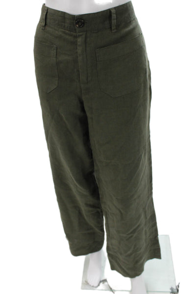 Sanctuary Women Cropped Linen Pants Green Button Inseam 30 Size 28