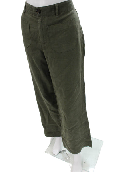 Sanctuary Women Cropped Linen Pants Green Button Inseam 30 Size 28