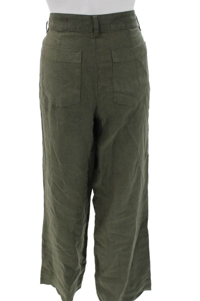 Sanctuary Women Cropped Linen Pants Green Button Inseam 30 Size 28