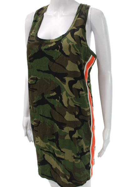 Pam & Gela Womens Tank Dress Green Camouflage Scoop Neck Sleeveless Size L
