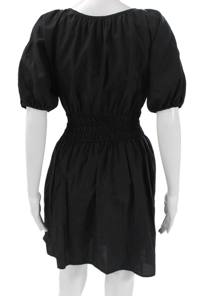 Faithfull The Brand Women Fit & Flare Silk VNeck Short Sleeve Dress Black Size 6