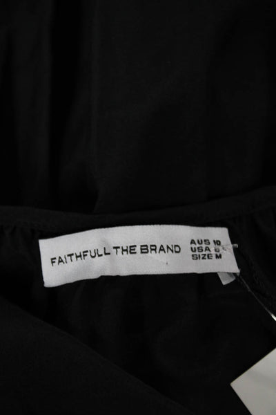Faithfull The Brand Women Fit & Flare Silk VNeck Short Sleeve Dress Black Size 6
