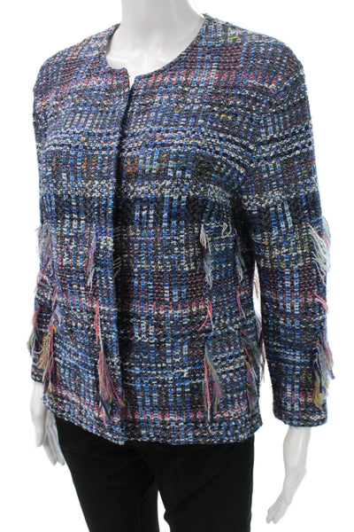St. John Women Multicolor Tweed Checked Basic Jacket Size 8