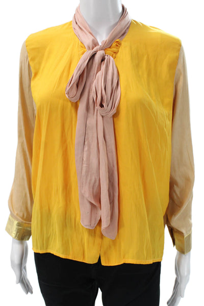 Claramonte Women Basic Viscose High Neck Long Sleeve Yellow Blouse Size S