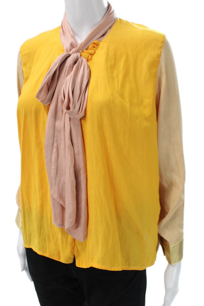 Claramonte Women Basic Viscose High Neck Long Sleeve Yellow Blouse Size S