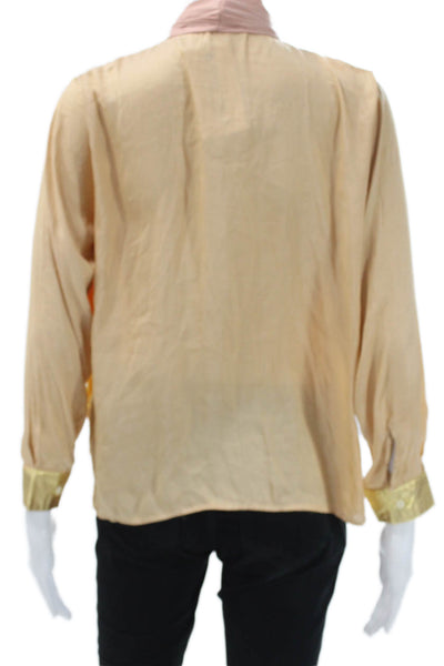 Claramonte Women Basic Viscose High Neck Long Sleeve Yellow Blouse Size S