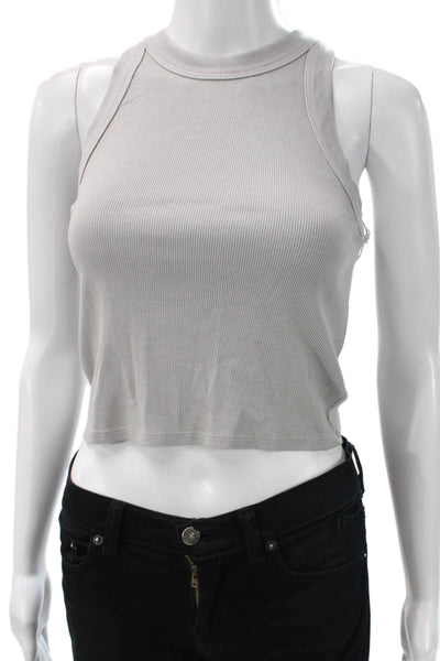 Stateside Womens Cropped Striped High Neck Tank Gray Size S