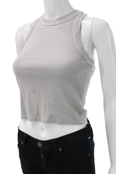Stateside Womens Cropped Striped High Neck Tank Gray Size S