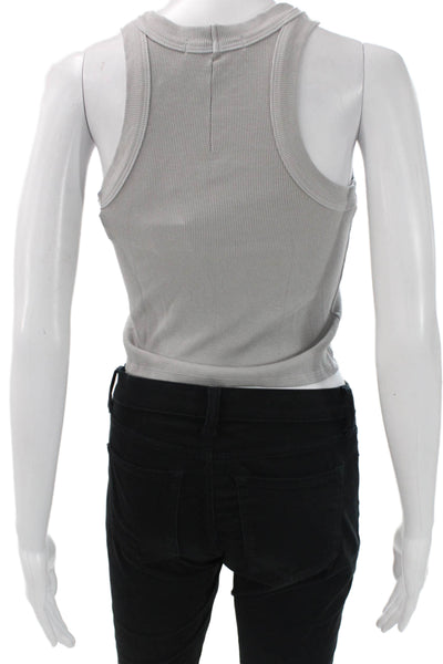 Stateside Womens Cropped Striped High Neck Tank Gray Size S