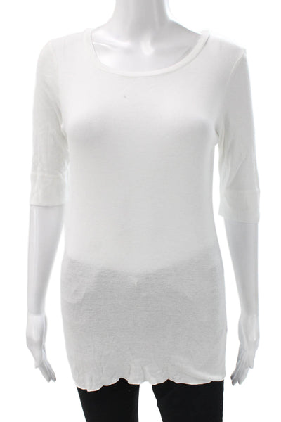 Aude LA Womens Tunic T-Shirt White Cotton 3/4 Sleeve Round Neck Pullover Size 2
