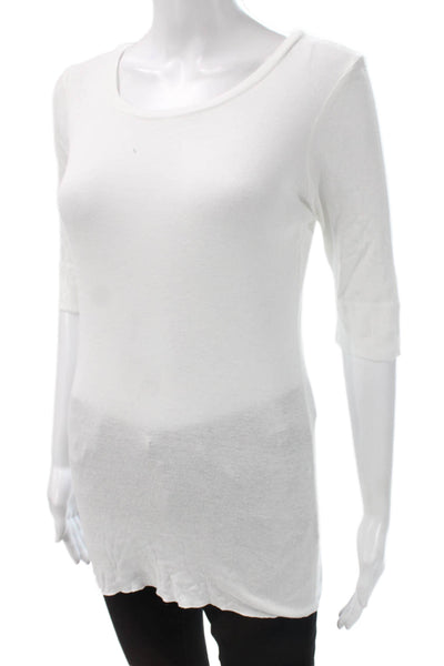 Aude LA Womens Tunic T-Shirt White Cotton 3/4 Sleeve Round Neck Pullover Size 2