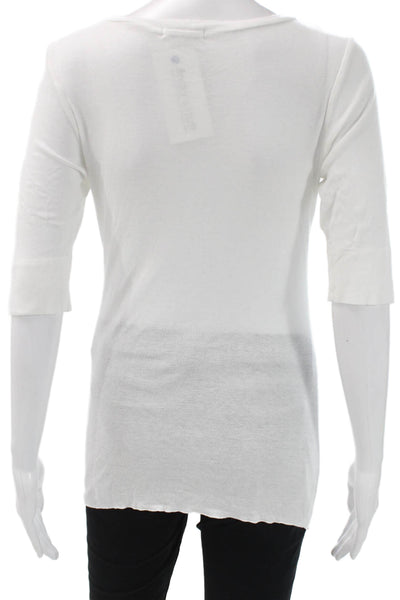 Aude LA Womens Tunic T-Shirt White Cotton 3/4 Sleeve Round Neck Pullover Size 2