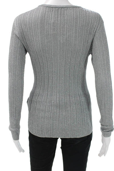 Majestic Filatures Women Basic Silver Acetate V-Neck Long Sleeve Blouse Size 1