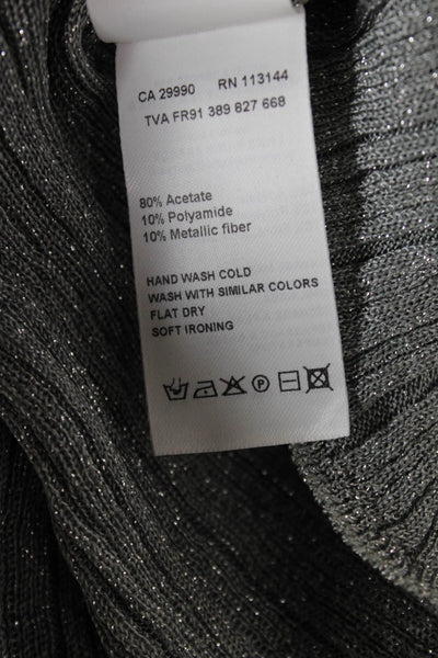 Majestic Filatures Women Basic Silver Acetate V-Neck Long Sleeve Blouse Size 1