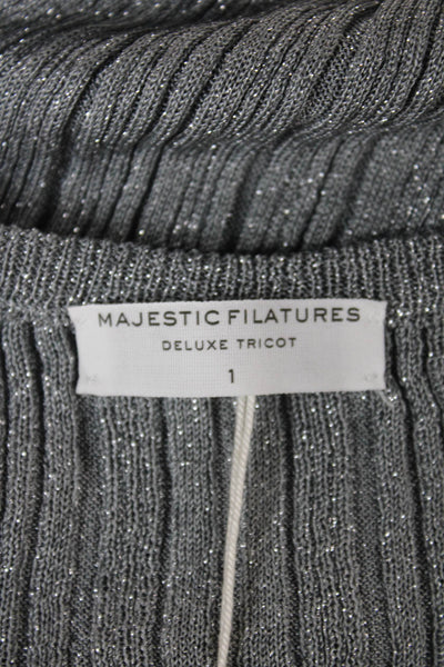 Majestic Filatures Women Basic Silver Acetate V-Neck Long Sleeve Blouse Size 1