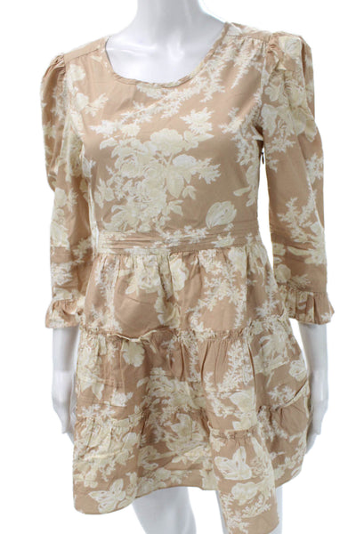 Love Shack Fancy Women Fit & Flare Beige Cotton Dress Size 0