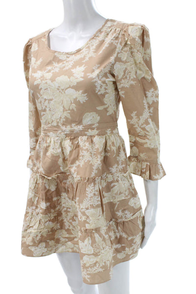 Love Shack Fancy Women Fit & Flare Beige Cotton Dress Size 0