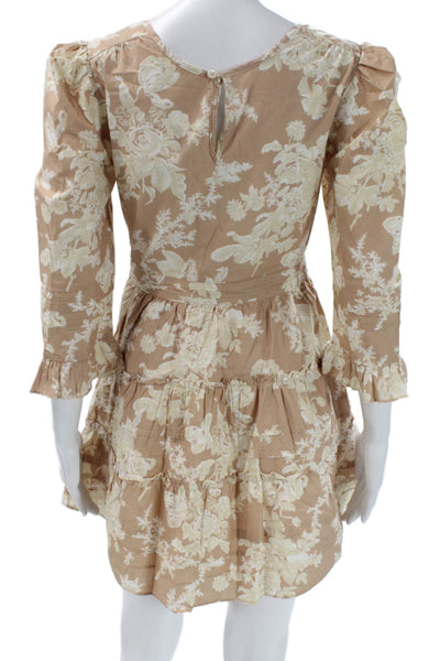 Love Shack Fancy Women Fit & Flare Beige Cotton Dress Size 0