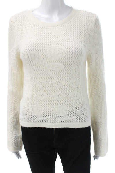 MNG Womens Pullover Ivory Floral Acrylic Round Neck Long Sleeve Size S