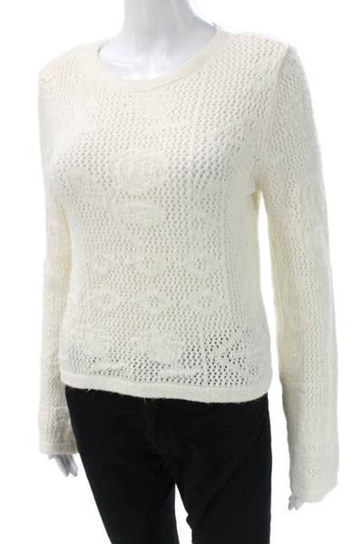 MNG Womens Pullover Ivory Floral Acrylic Round Neck Long Sleeve Size S