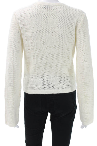 MNG Womens Pullover Ivory Floral Acrylic Round Neck Long Sleeve Size S