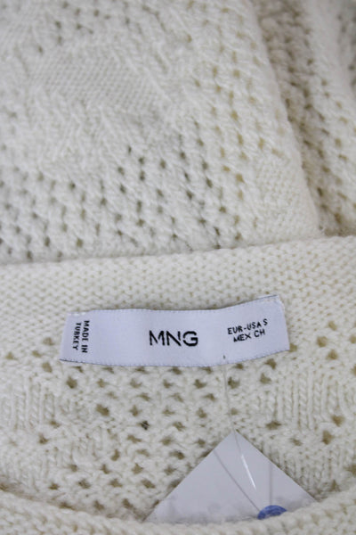 MNG Womens Pullover Ivory Floral Acrylic Round Neck Long Sleeve Size S