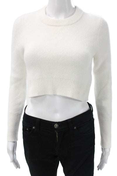 Zara Women Pullover Sweater White Nylon Crew Neck Long Sleeve Size S