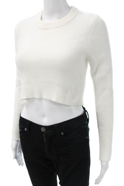 Zara Women Pullover Sweater White Nylon Crew Neck Long Sleeve Size S
