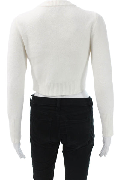Zara Women Pullover Sweater White Nylon Crew Neck Long Sleeve Size S